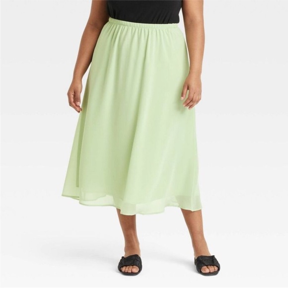 A New Day Sheer Light Green Midi A-Line Skirt Size XXL - Picture 1 of 7